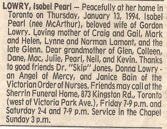 death notice - Isobel Pearl Lowry 13 jan 1994.jpg